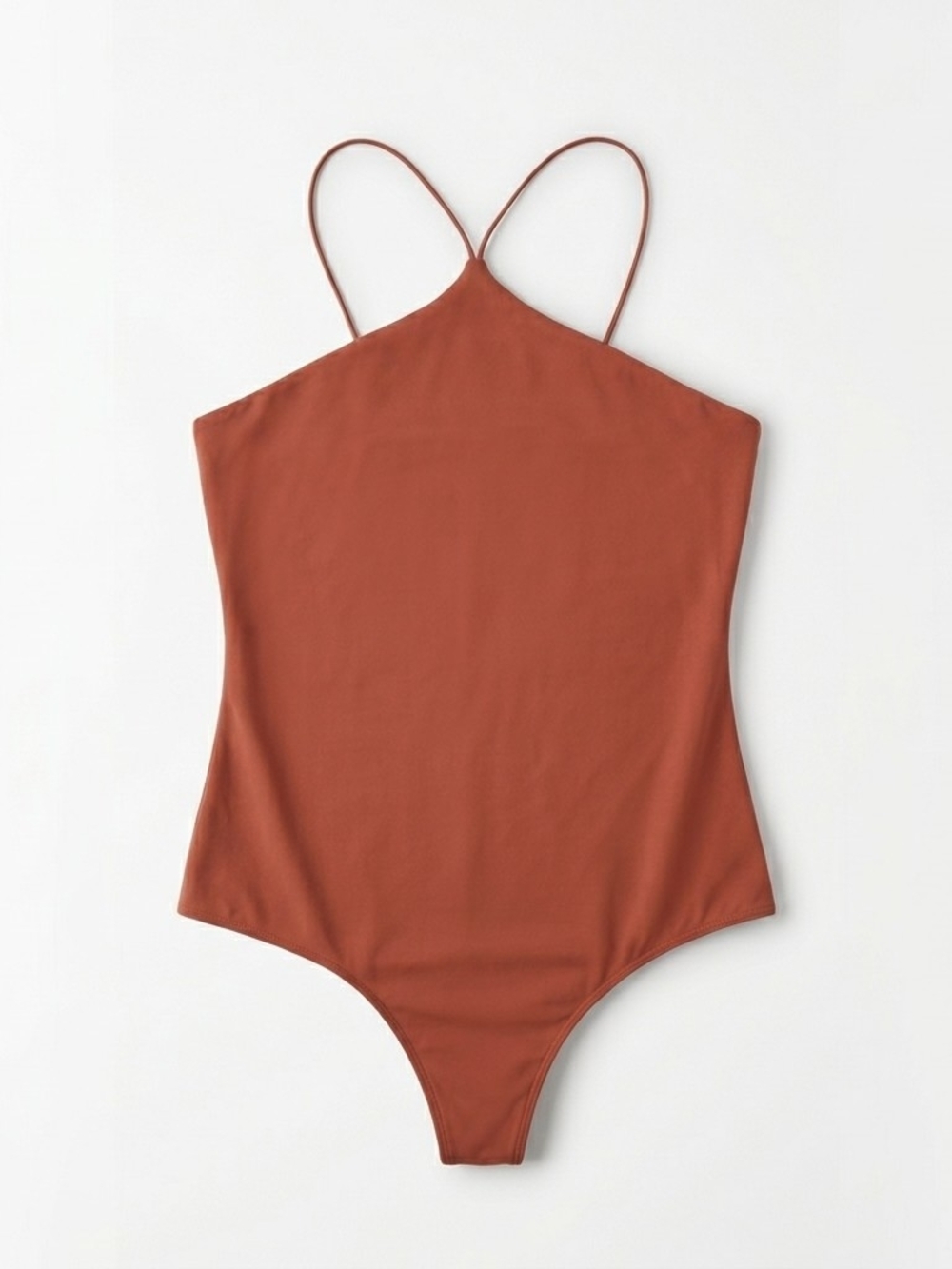 Rust Orange Criss-Cross Strap High Neck Bodysuit